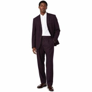 Dark Purple Suit Mens 40L Pleated Pants 2 Button Jacket Double Vent Straight Leg